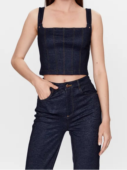 Guess Denim-Look Corset Top